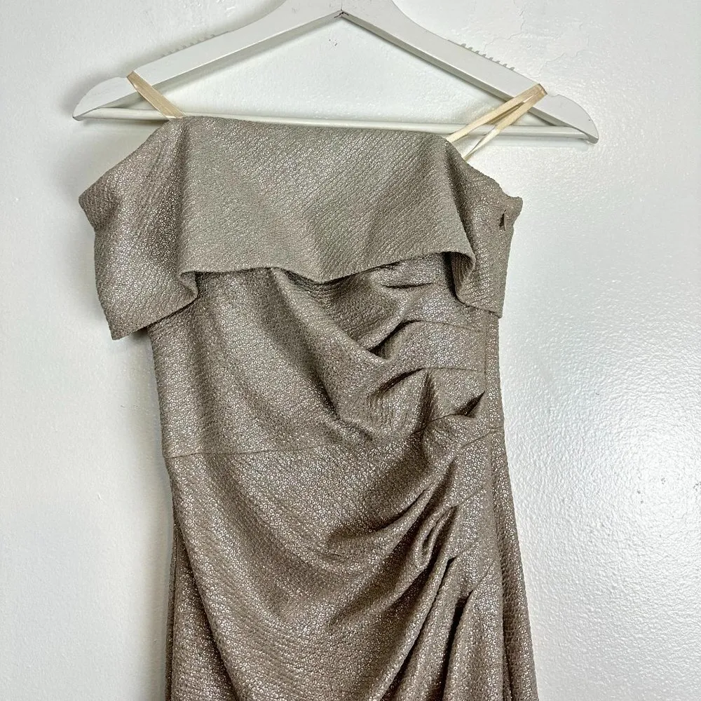 ELIZA J One-Shoulder Glitter Mermaid Gown in Beige Size US 0 - Image 4