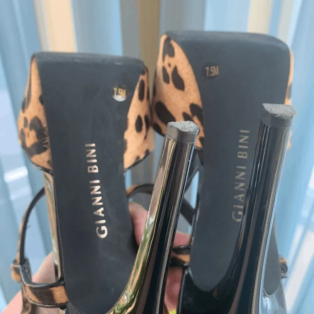 Gianni Bini Womens High Heels Slingback Animal Print Black 7.5 - Image 5