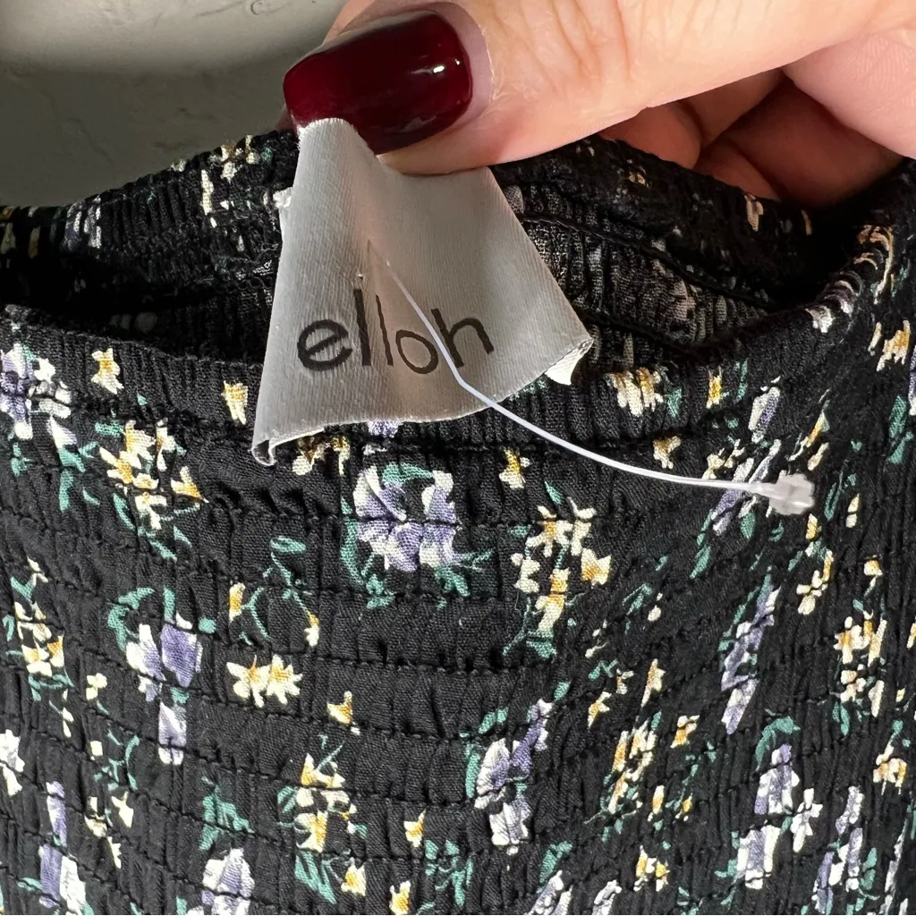 The Grayson Black Ditzy Blue Floral Smocked Puff Sleeve Square Neck Dress - Image 8