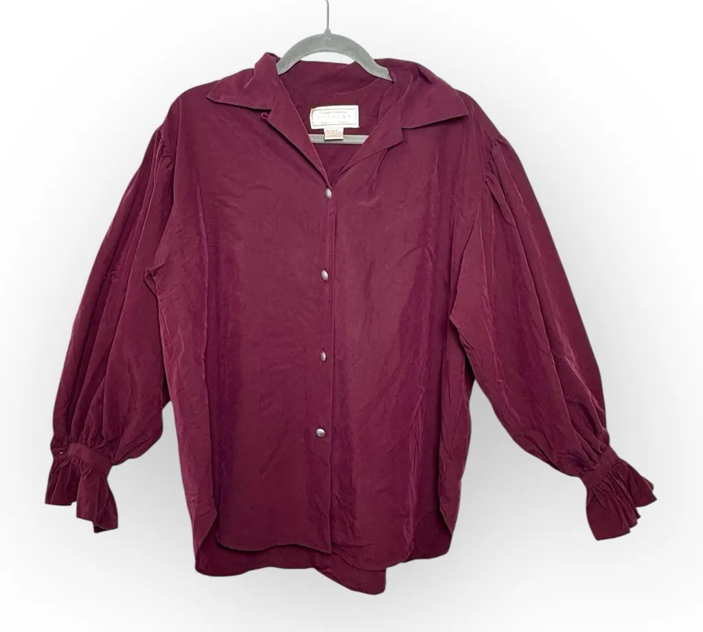 Compagnie Internationale Express Burgundy Romantic Blouse Vintage 80s 90s M Red Size M - Image 1