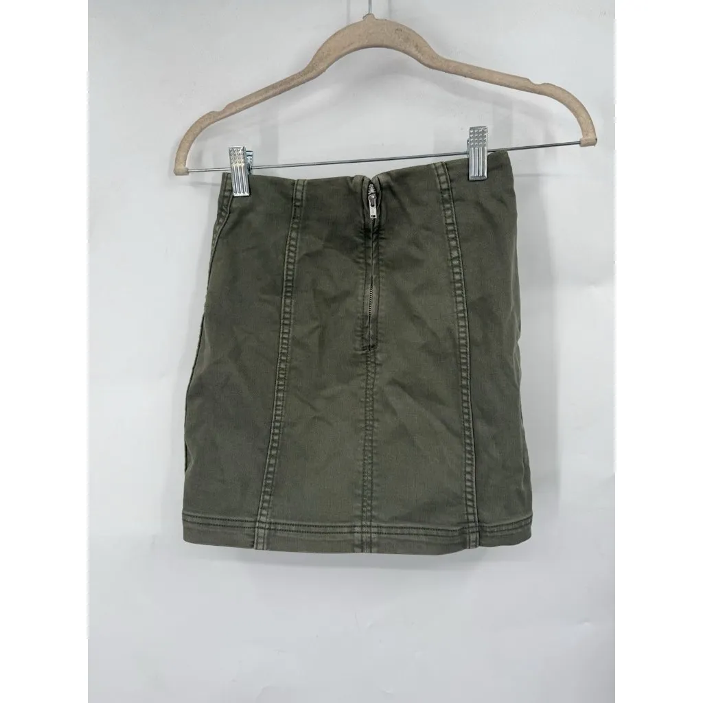 Free People Mini Skirt Women 0 Army Green Grunge Utility Skater Punk Granolagirl - Image 2