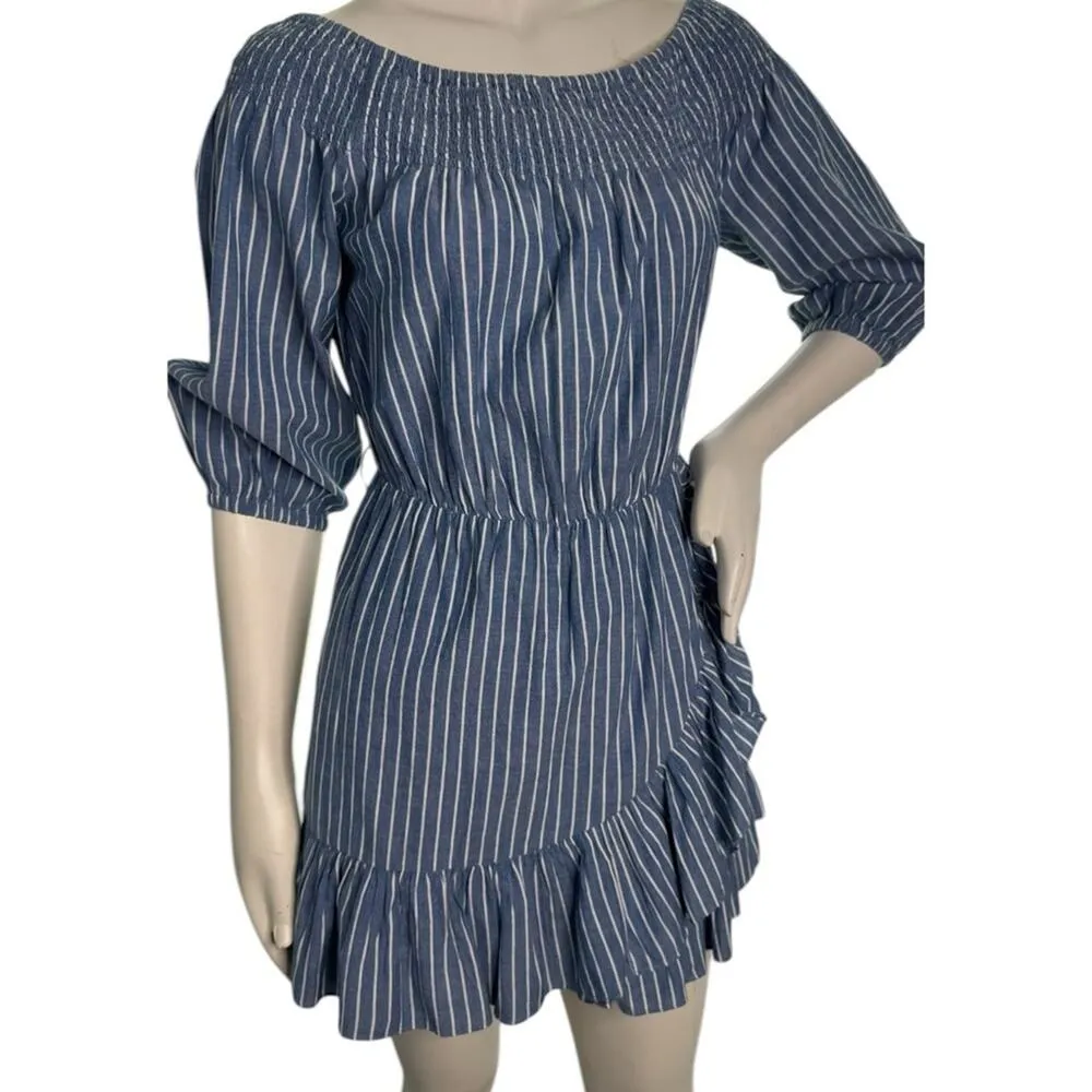 TULAROSA Maida Ruffle Dress in Blue White Stripe Vacation Ruffle Size Small - Image 8