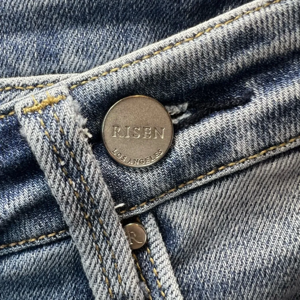 RISEN Women's High Rise Crossover Straight Leg Blue Medium Wash Stretch Sz 31x29 - Image 6