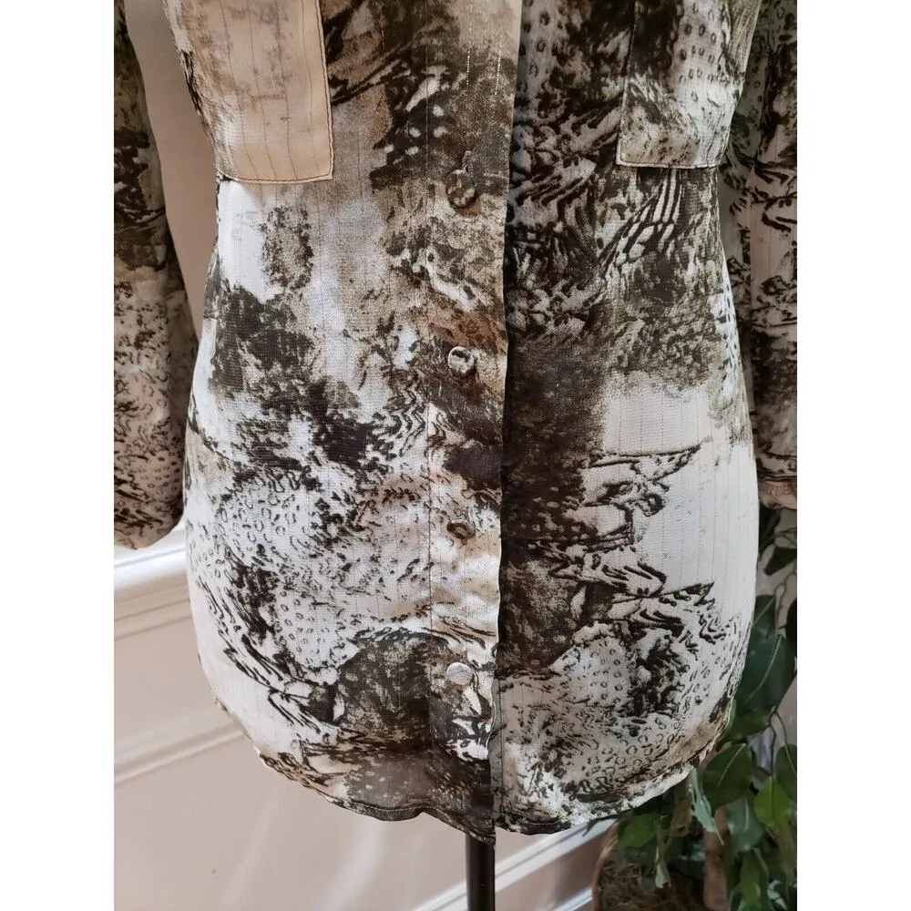 BKE Boutique Women's Cream Brown Leopard Print Polyester Button Down Shirt Small - Image 3