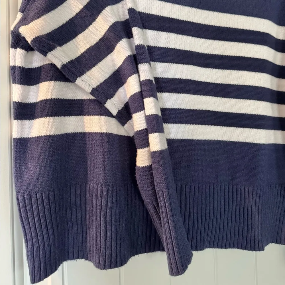 Truth by Republic Cowl Neck Sweater Womens Navy Blue, White Stripes Sz Large Blue - Image 2