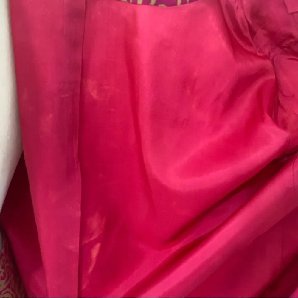 Vintage Ann Taylor Silk Suit Skirt and Blazer Set Magenta and Tan - Image 6