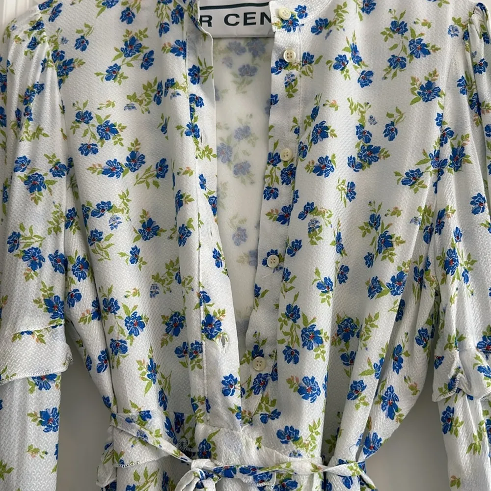 White with blue and green floral dress that ties. Size S - Image 2