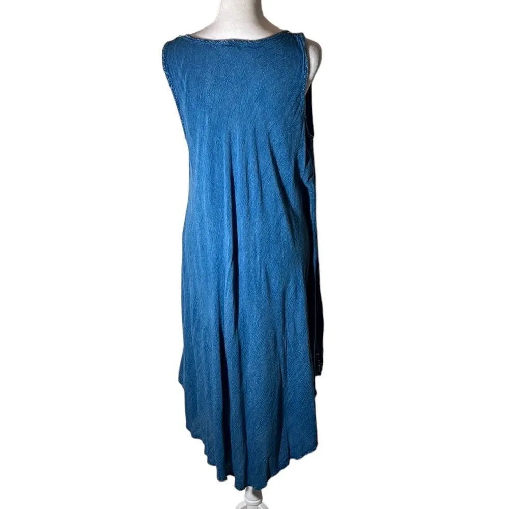 Kona Sol szM denim blue sundress w/embroidery at neck & hem flowy soft GUC - Image 3