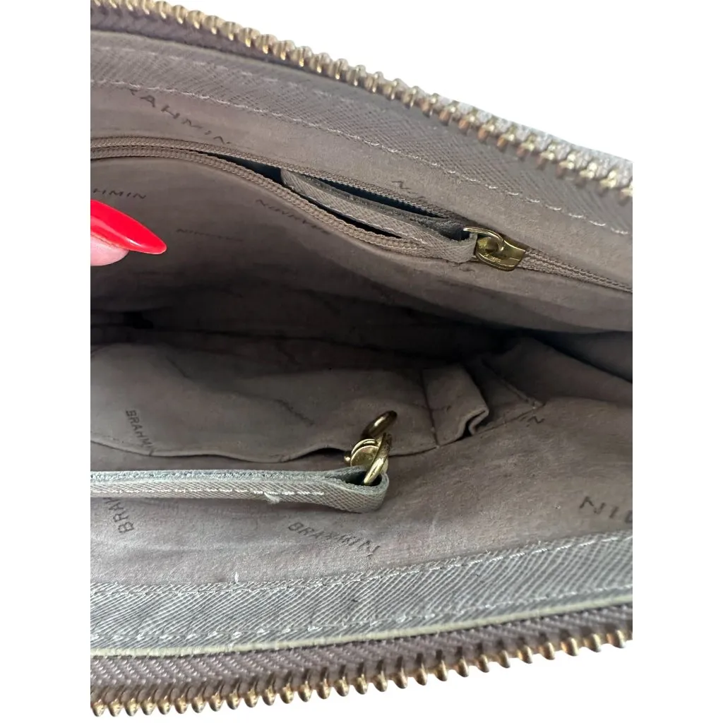 BRAHMIN Womens Taupe Beige Leather Crossbody Bag - Image 8