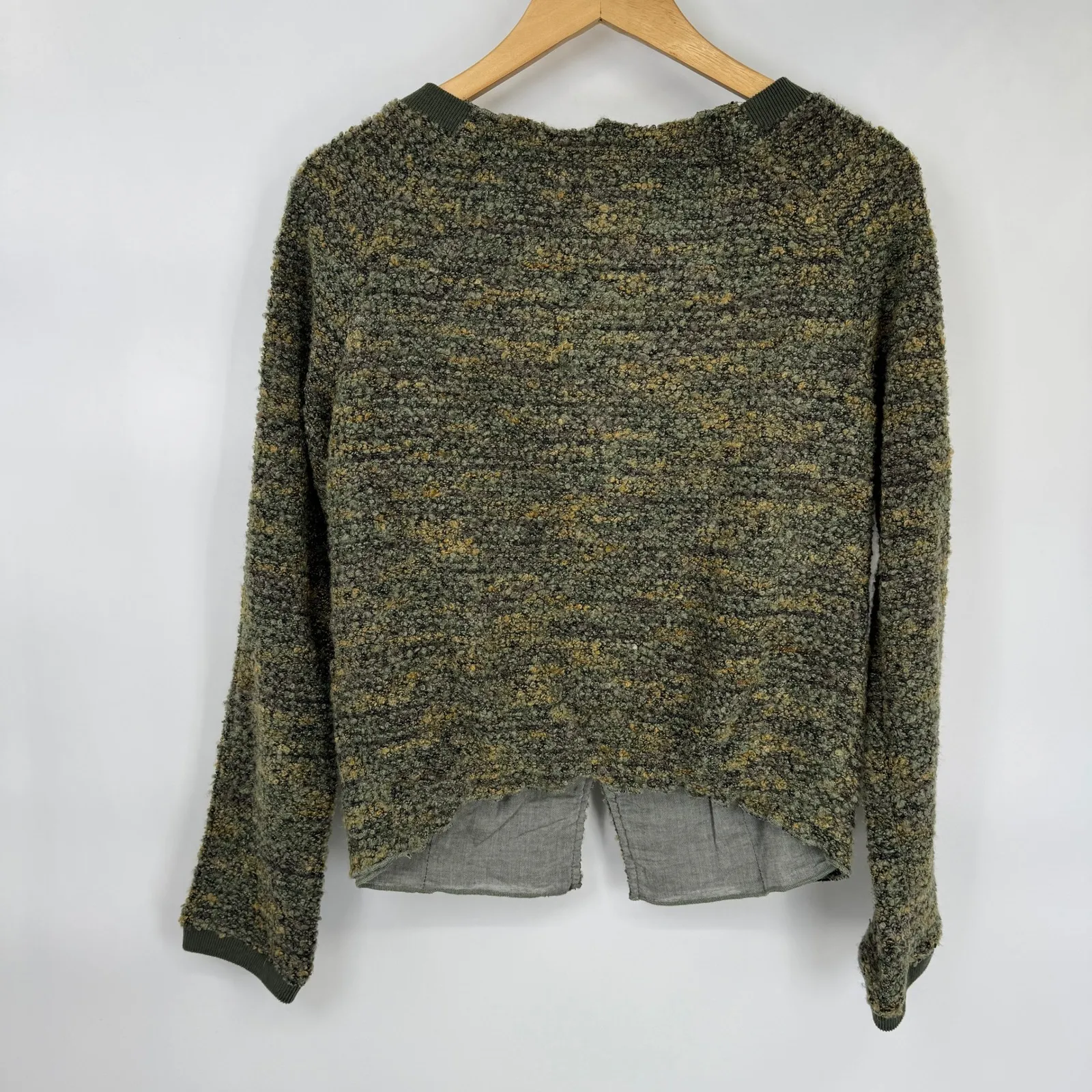 Free People Knit Cardigan Sweater Womens M Green Wool Blend Eclectic Grandpa - Image 7