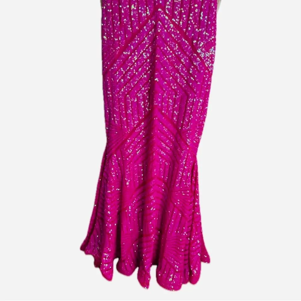 Jovani 24097B pink V Neck Sheath Sequin special occasion embellished Dress SZ 18 - Image 4