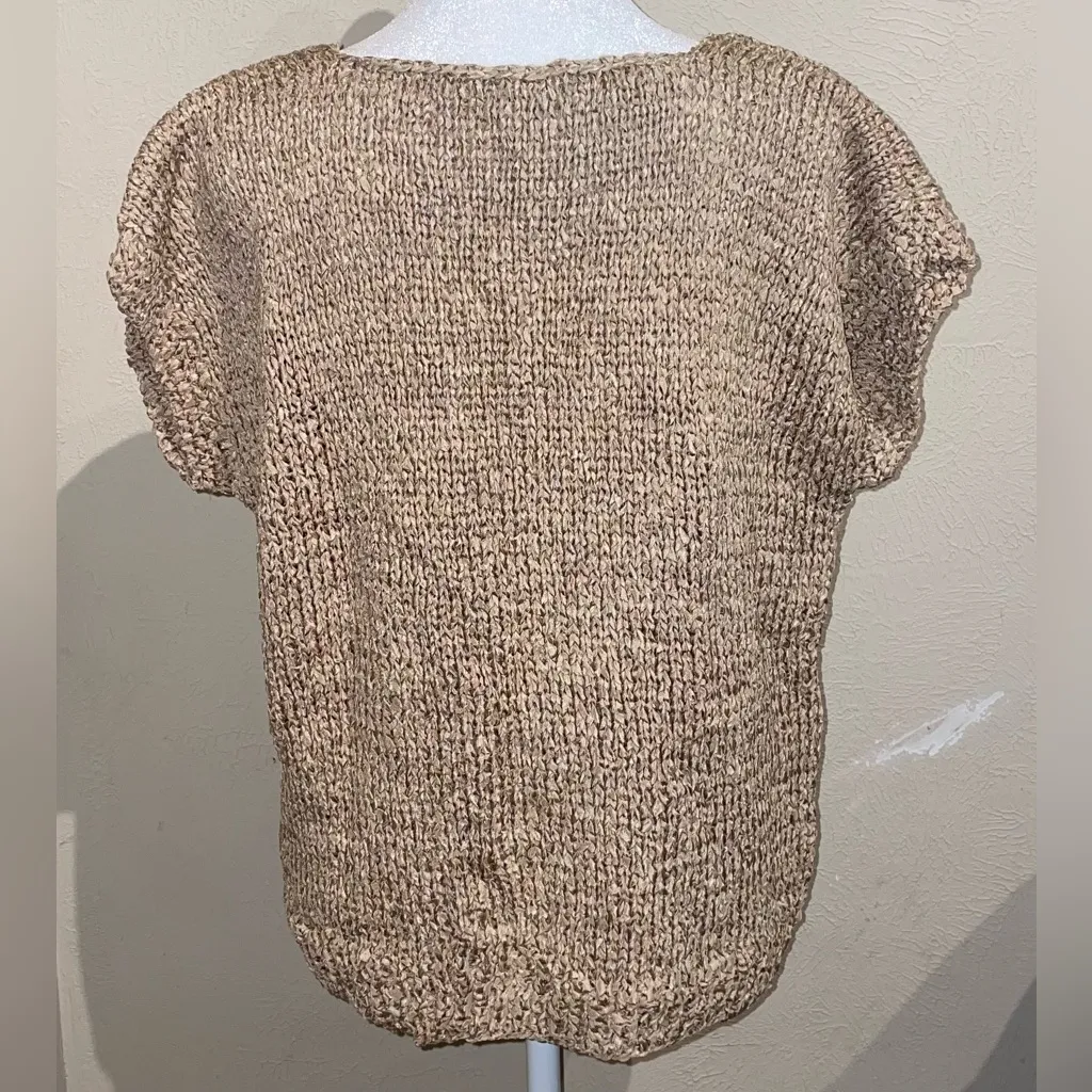 Vintage Women’s Size M Woven Beige Ribbon Yarn Top Sweater Stretch Knit Casual - Image 3