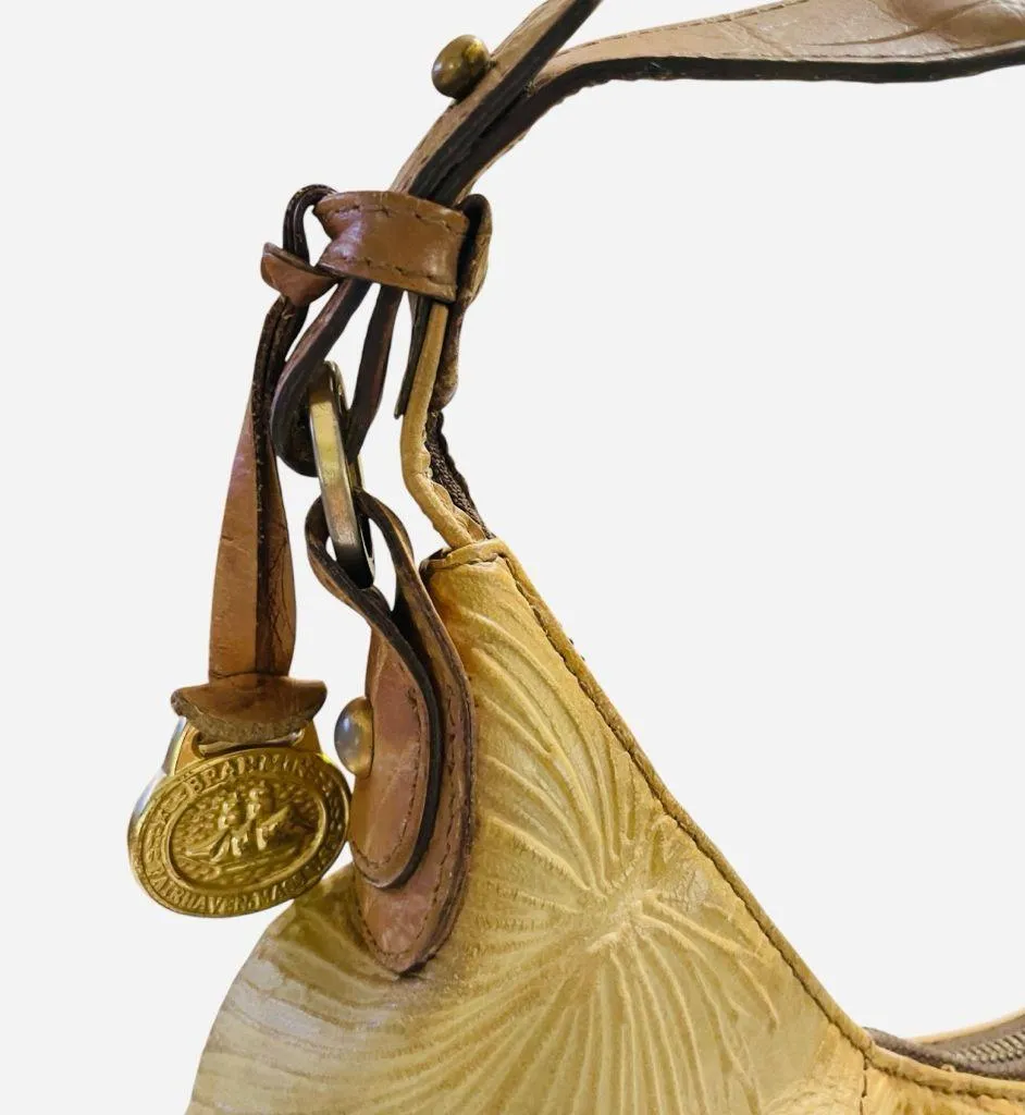 Brahmin Tan Tahiti Palm leaf and Crocodile embossed Shoulder Bag Rare Htf - Image 3