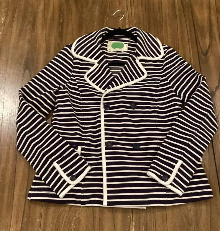 Anthropologie Striped Blazer Nautical Blue and White Double Breasted Jacket S - Image 2