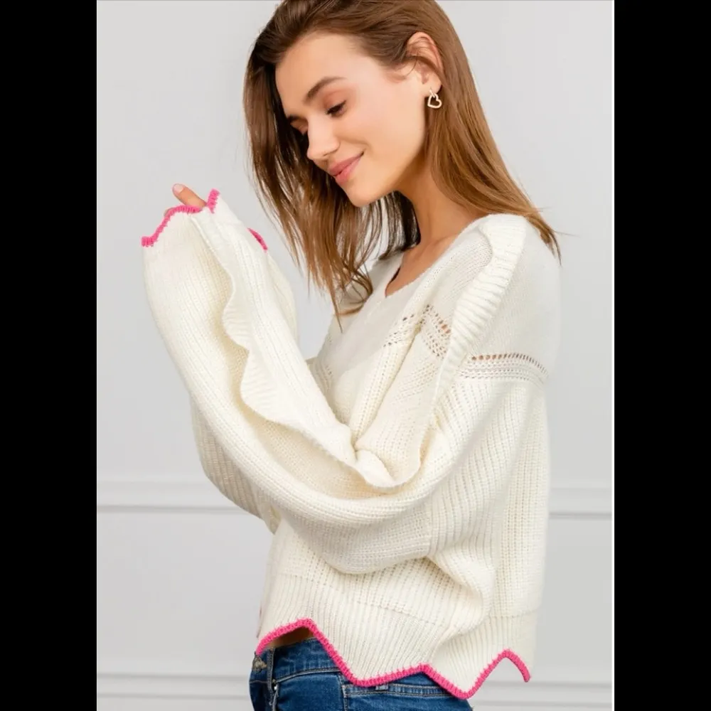 J.Ing Finnegan White Knit Pullover Size L - Image 3