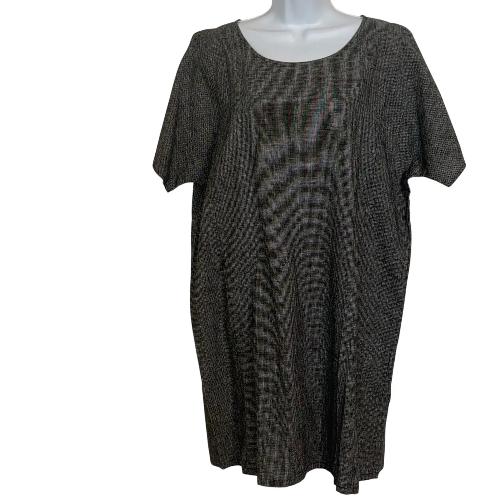 EILEEN FISHER Charcoal Textured Hemp Cotton Short Sleeve Midi Dress EUC SP - Image 2