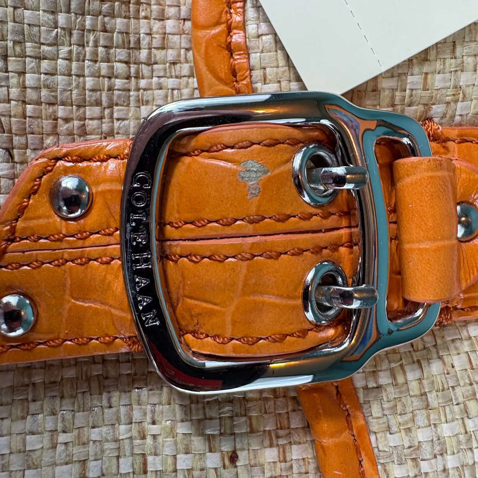 COLE HAAN‎ Amanda Straw Small Orange Leather Satchel Bag Purse NWT Y2K - Image 2