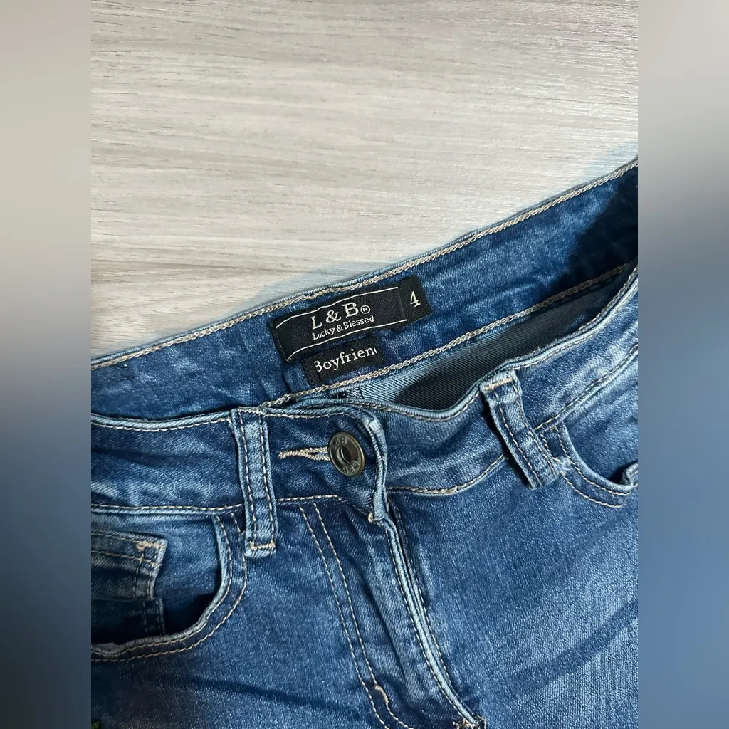 Unique Succulent LB Lucky & Blessed Boyfriend Straight Leg Women’s Jeans Sz 4 Blue - Image 2