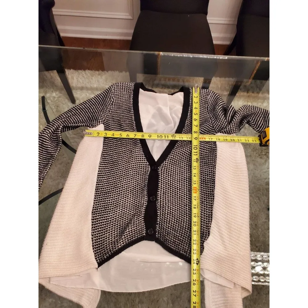 Finn & Clover Womens Black & White Acrylic Long Sleeve Button Cardigan Sweater S - Image 7
