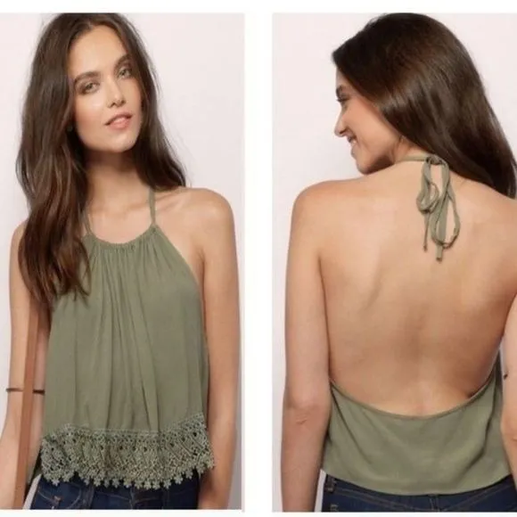 Tobi  Lace Trim Halter Tank Top Olive Green - Image 2