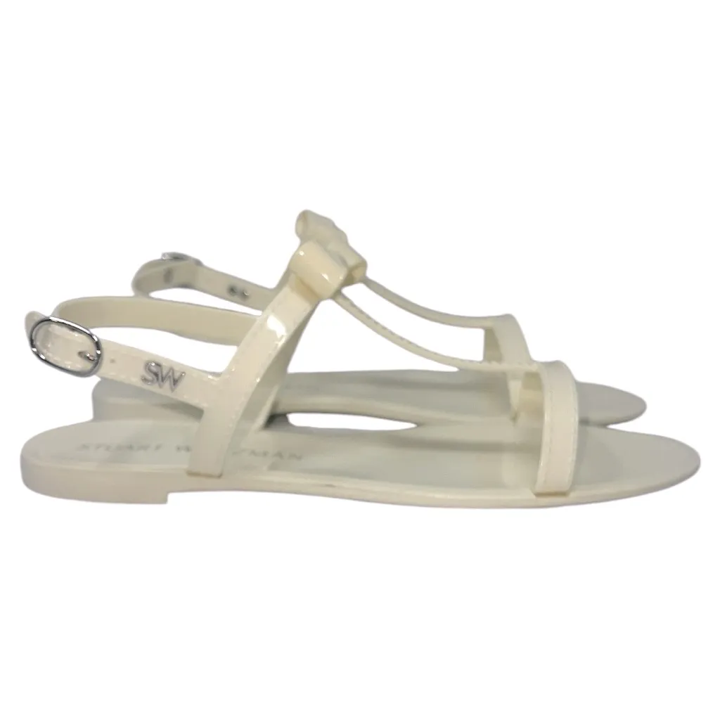 Stuart Weitzman‎ Bow Jelly Sandals Cream Patent T-Strap Size 9 - Image 3