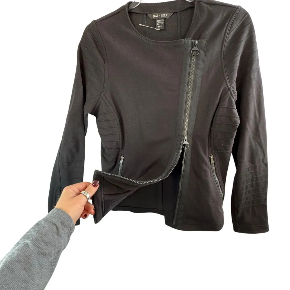 Athleta Moto‎ Style Zip Front Jacket Quilted Black Athletic Casual Wear M Grunge - Image 9