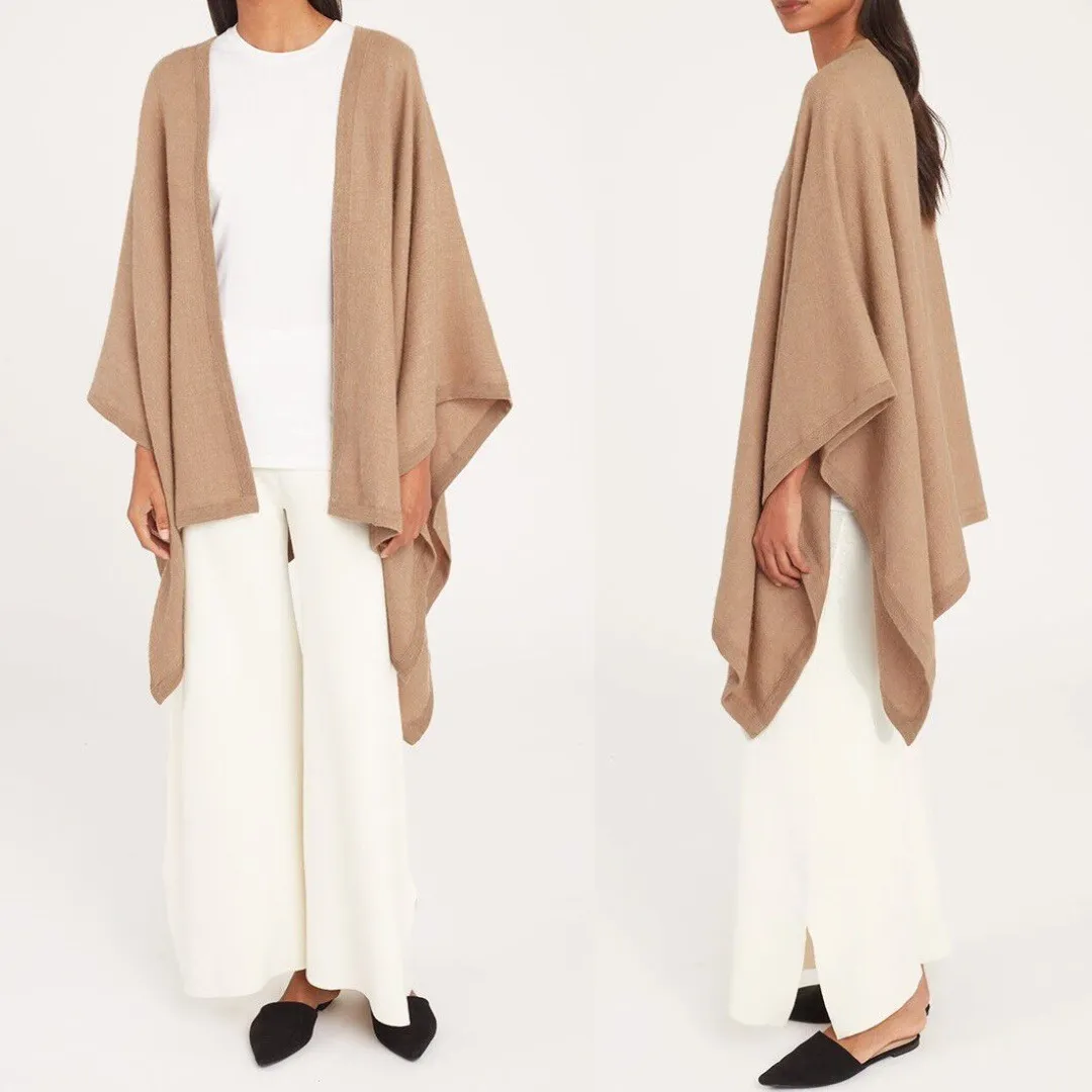 Cuyana Baby Alpaca Square Edge Shawl Cape Wrap Cardigan Camel One Size - Image 2