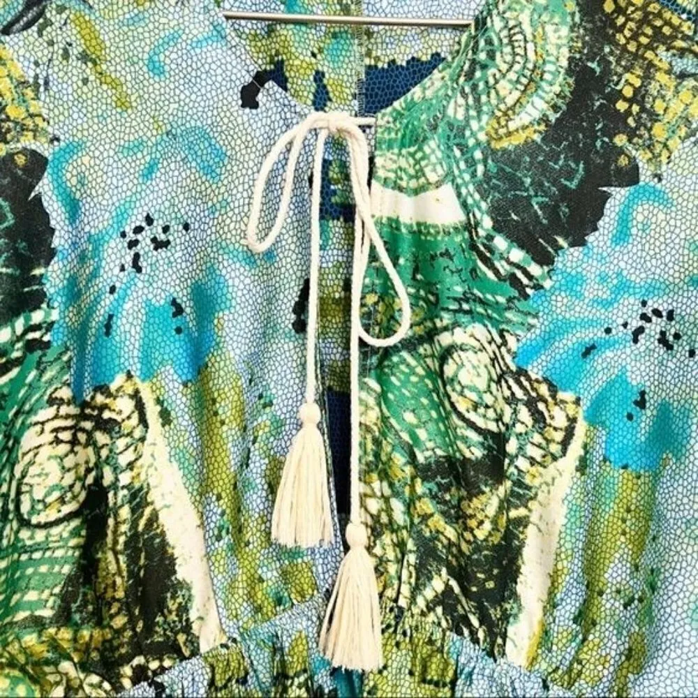 Ark & Co Green Blue Floral Mini‎ Dress Artsy Resortwear Beachy Boho Size Small - Image 3