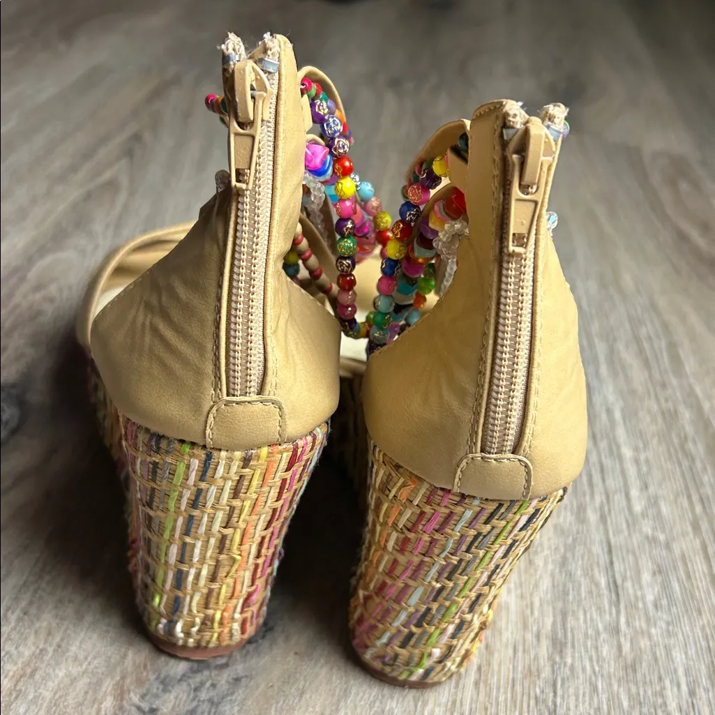 Get More Beauty Beaded Wedge Sandals Size Tan Size 8 - Image 10