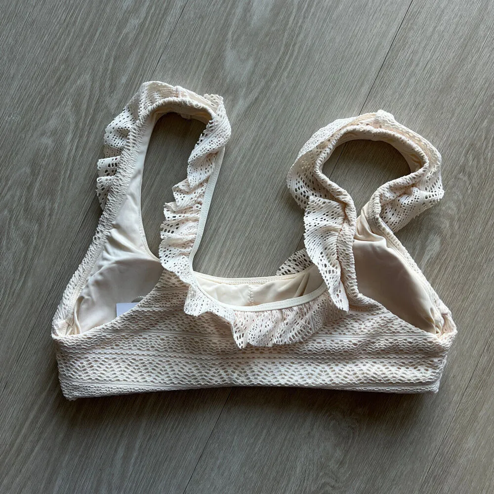Andie Swim Hydra Bikini Top Extra Small Vanilla Cream Crochet Lace Ruffled - Image 3