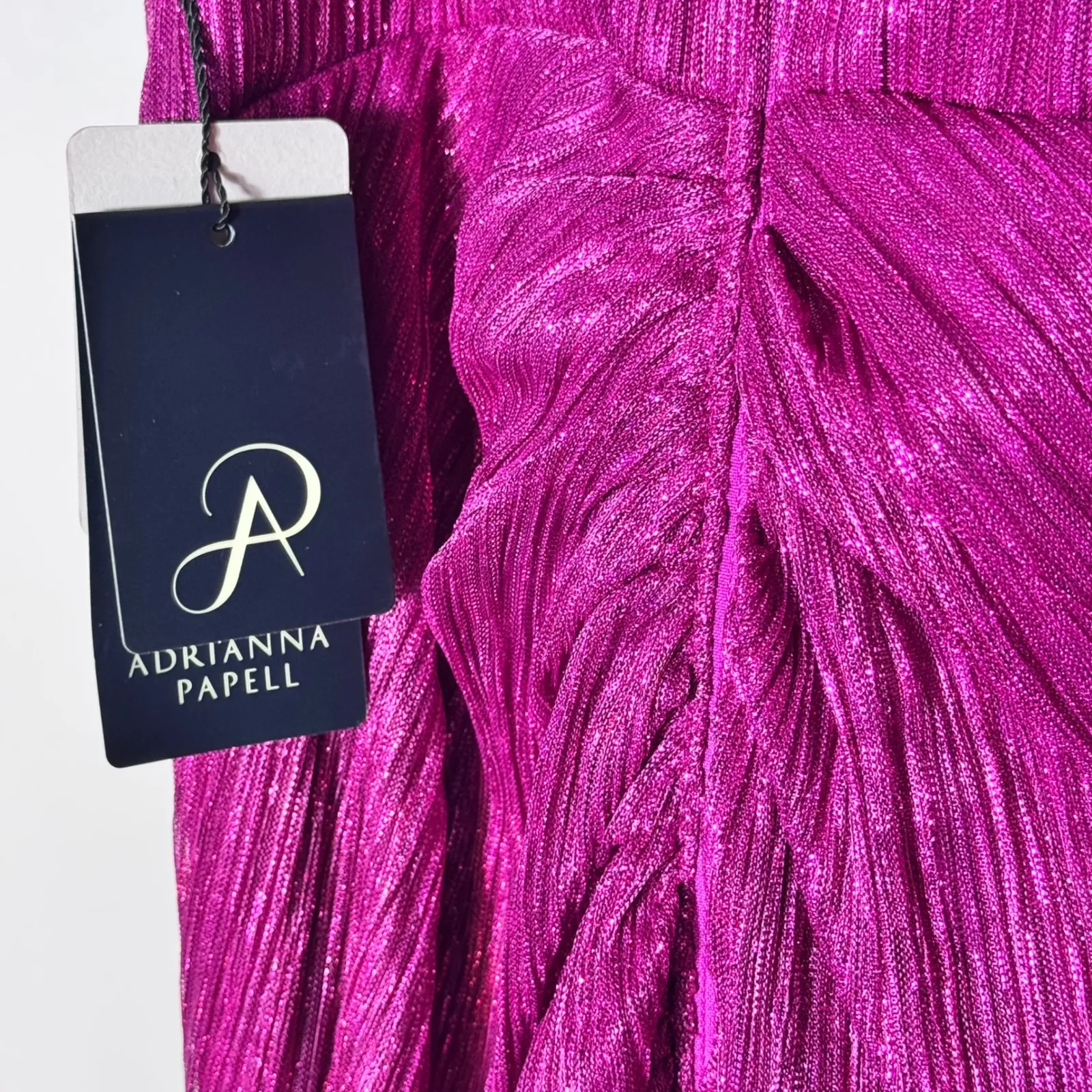 NWT Adrianna Papell Stardust Pleated Draped Metallic Magenta Gown Size 8 - Image 8