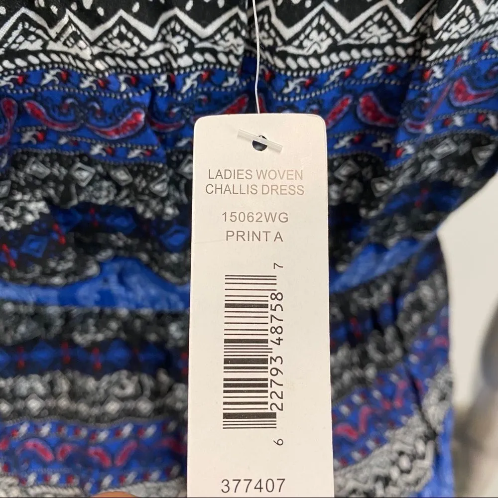 JSTFY Woven Challis Blue Spaghetti Strap L Dress Size L - Image 7