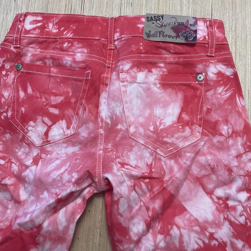 Wallflower  Sassy Skinny Hot Pink Tie Dye Pants Size 4 Reg New With Tag - Image 3