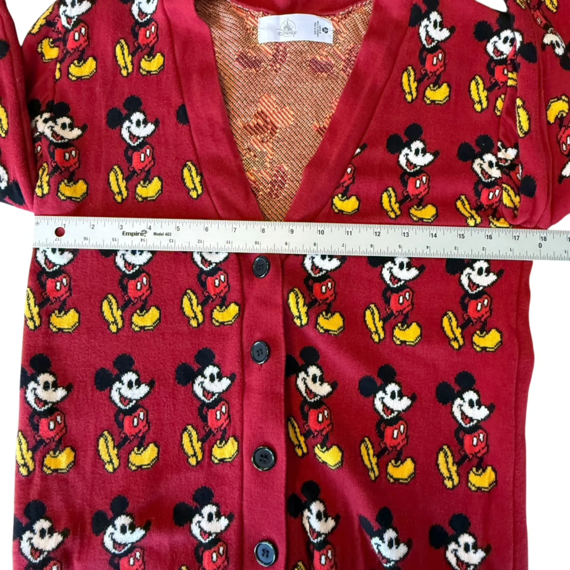 Disney Mickey Mouse Cardigan Sweater Allover print Classic Red Unisex XS - Image 13