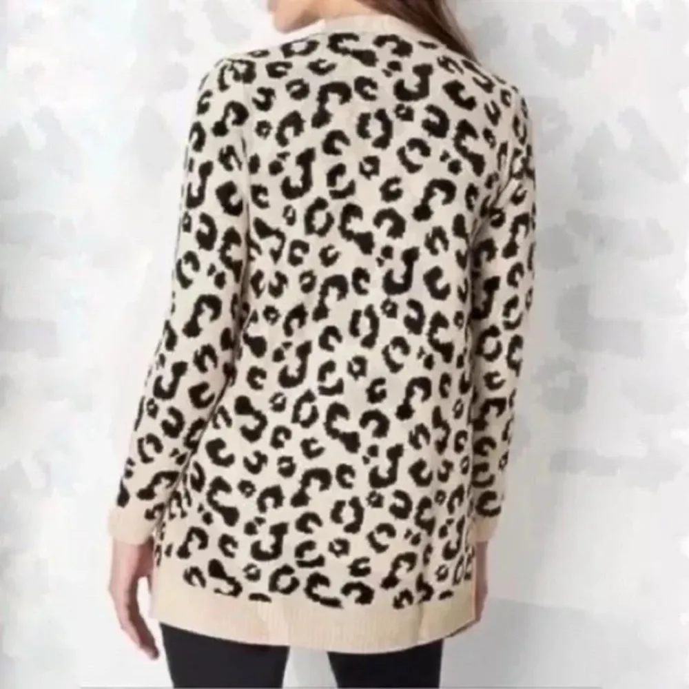 J. Jill Leopard Print Button Up Relaxed Fit Soft Cardigan Sweater Size S - Image 3