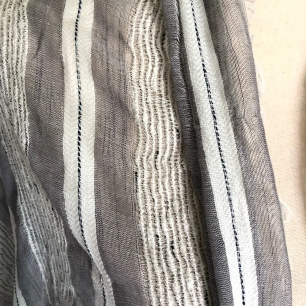 Vintage Lightweight Grey Fringe Stripe Long Scarf Gray - Image 5