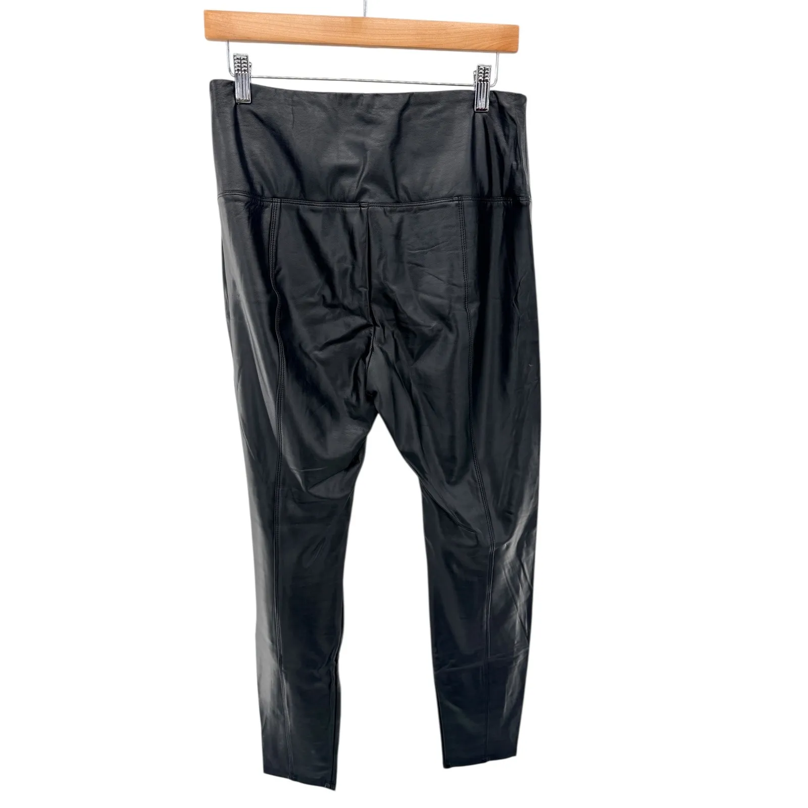 LYSSE Black Faux Leather High Waisted Leggings Stretchy Pants Size L Chic - Image 2