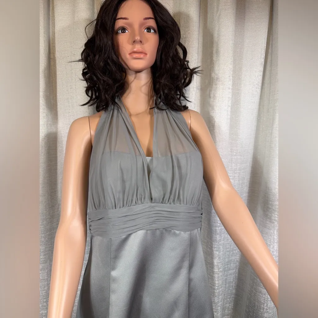 David’s Bridal Silver Halter Formal Gown Size 12 | Elegant A-Line Evening Dress - Image 4