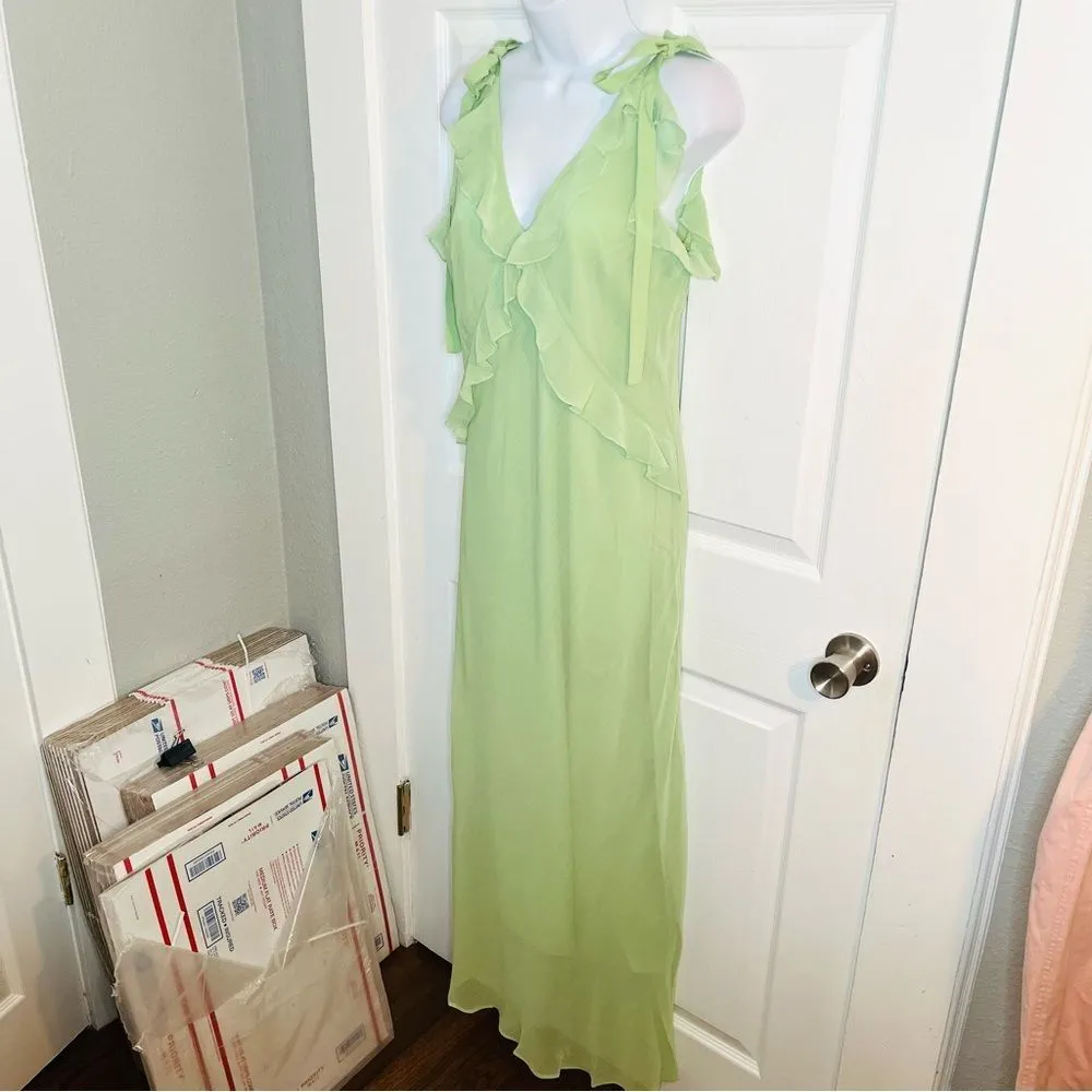 Christian LaCroix Bias Cut V-Neck Criss Cross Ruffle Yoke Maxi Dress Green M NWT - Image 5