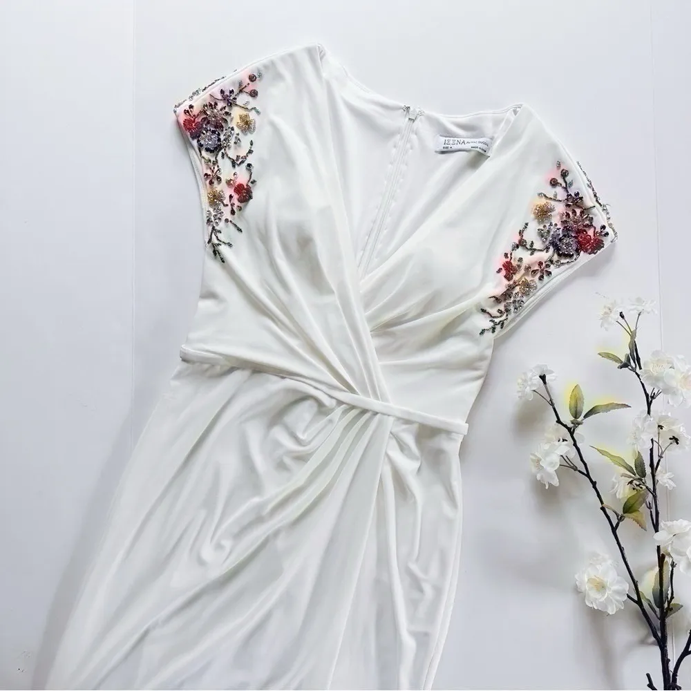 NEW Mac Duggal Women’s Beaded Cap-Sleeve Jersey Gown White Size 4 - Image 5