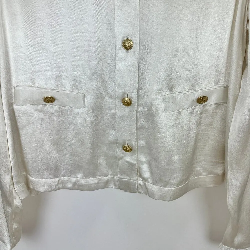 J.Crew Lady Shirt Jacket Luster Crepe Satin Viscose Gold Buttons Ivory Large NWT - Image 11