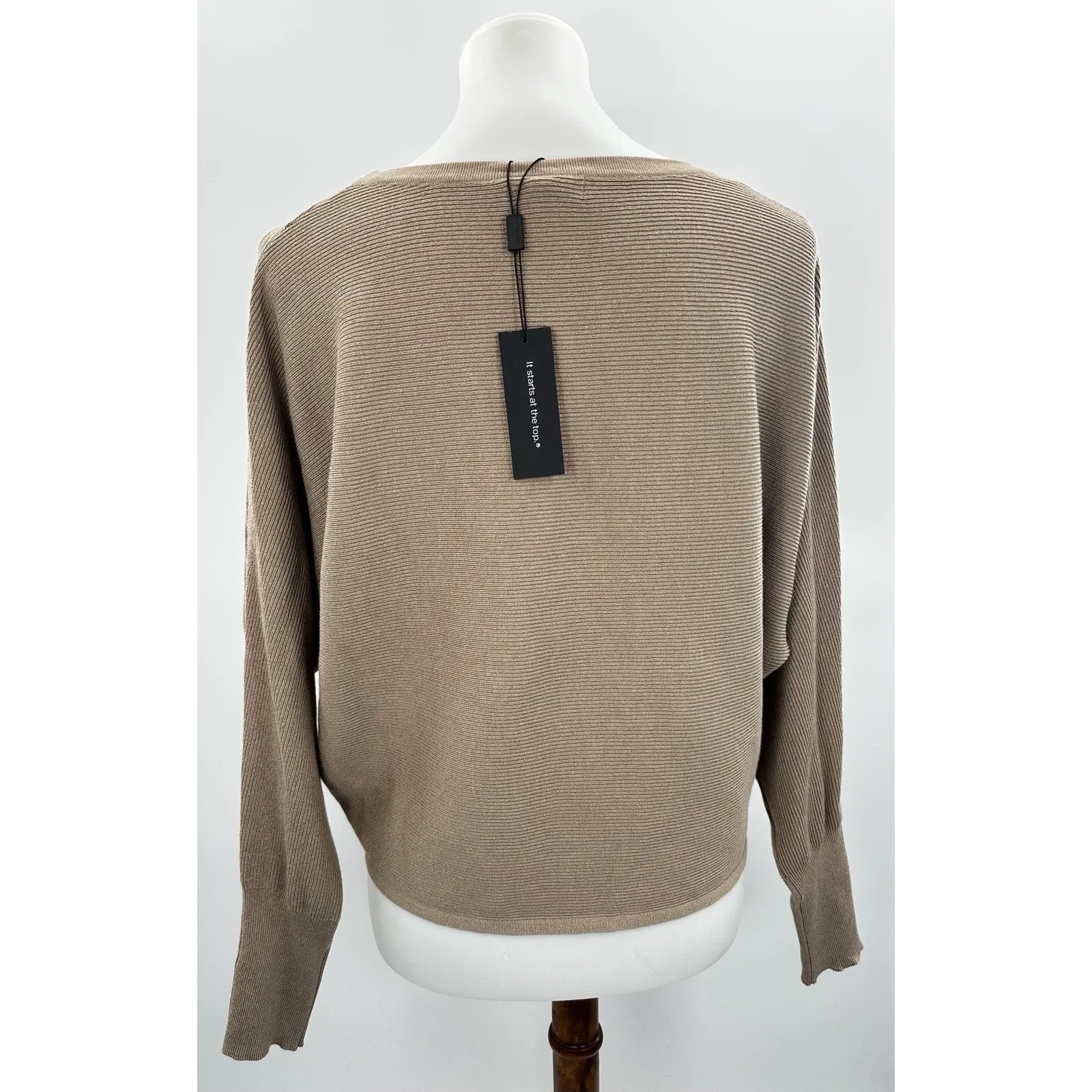 Cable & Gauge Ribbed Knit Sweater Women’s L Taupe Boatneck Relaxed Pullover - Image 3
