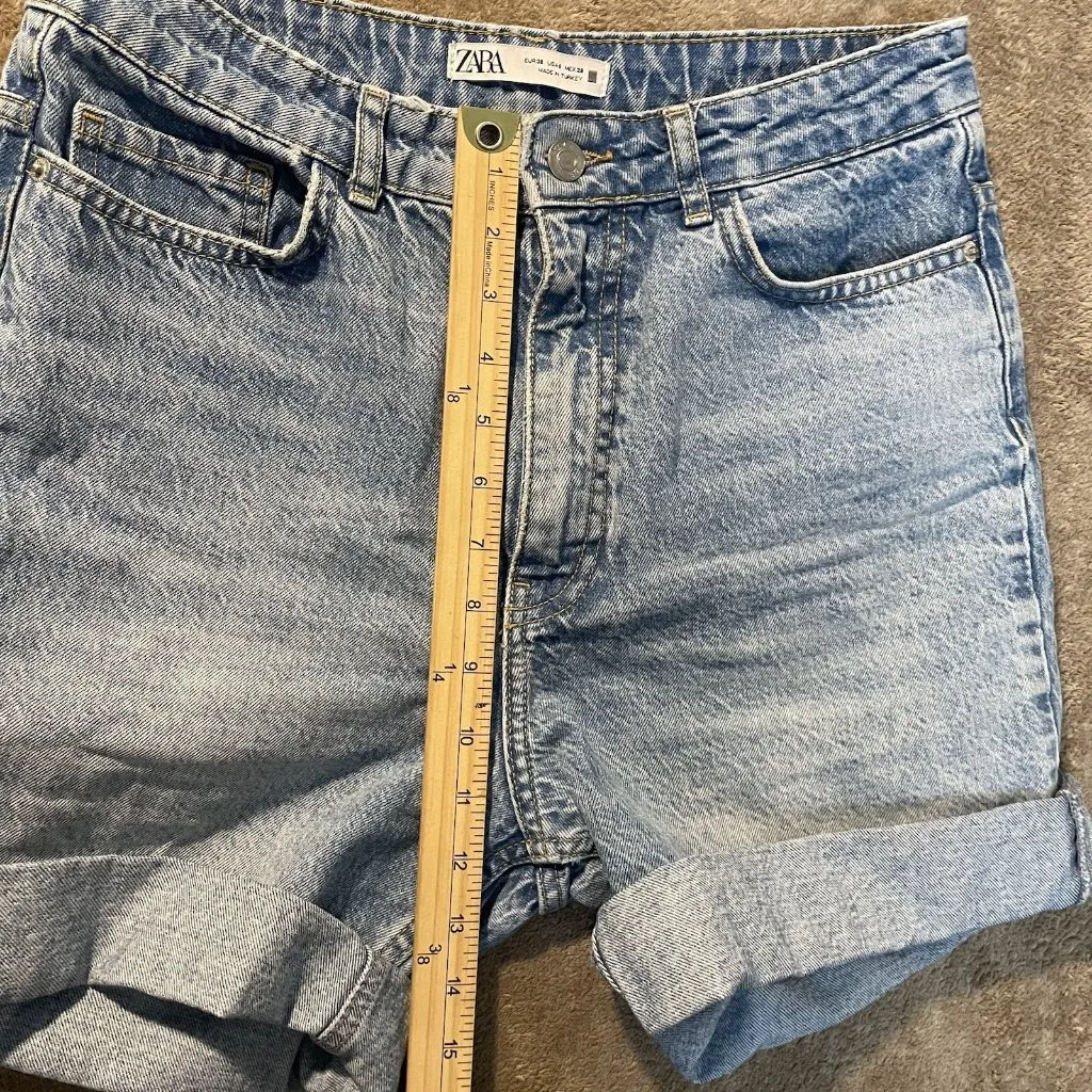 Zara Shorts Women's 6 Mom Jean Denim Cuffed Light Wash Blue High Rise Modest - Image 6