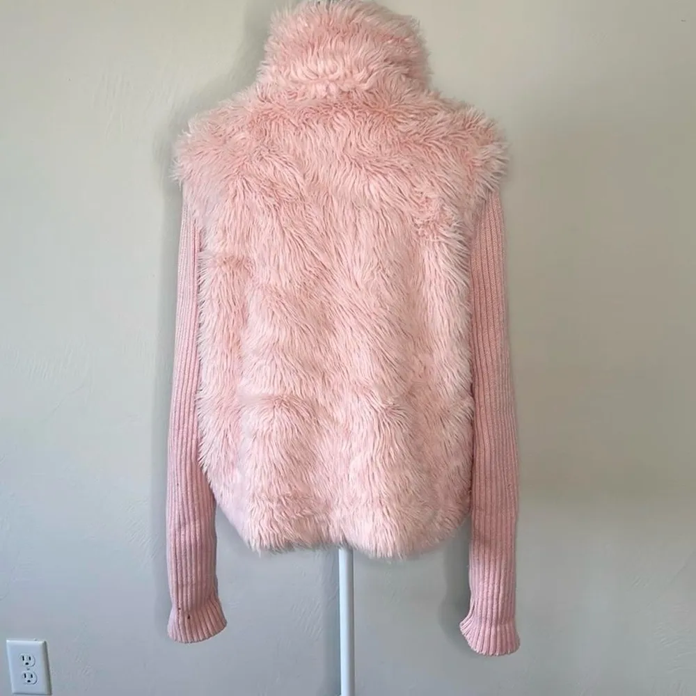 Pink Teddy Jacket with Fuzzy Faux Fur and High Collar Size L - Image 3