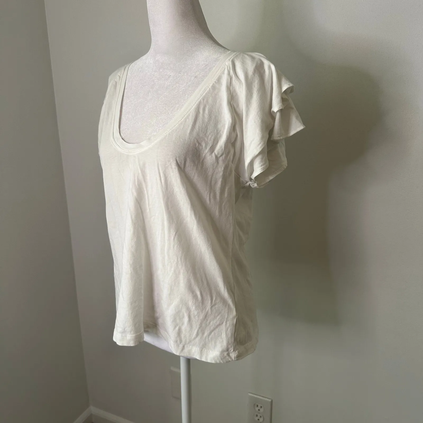 Maeve Anthropologie white short-sleeve cotton top size L - Image 3