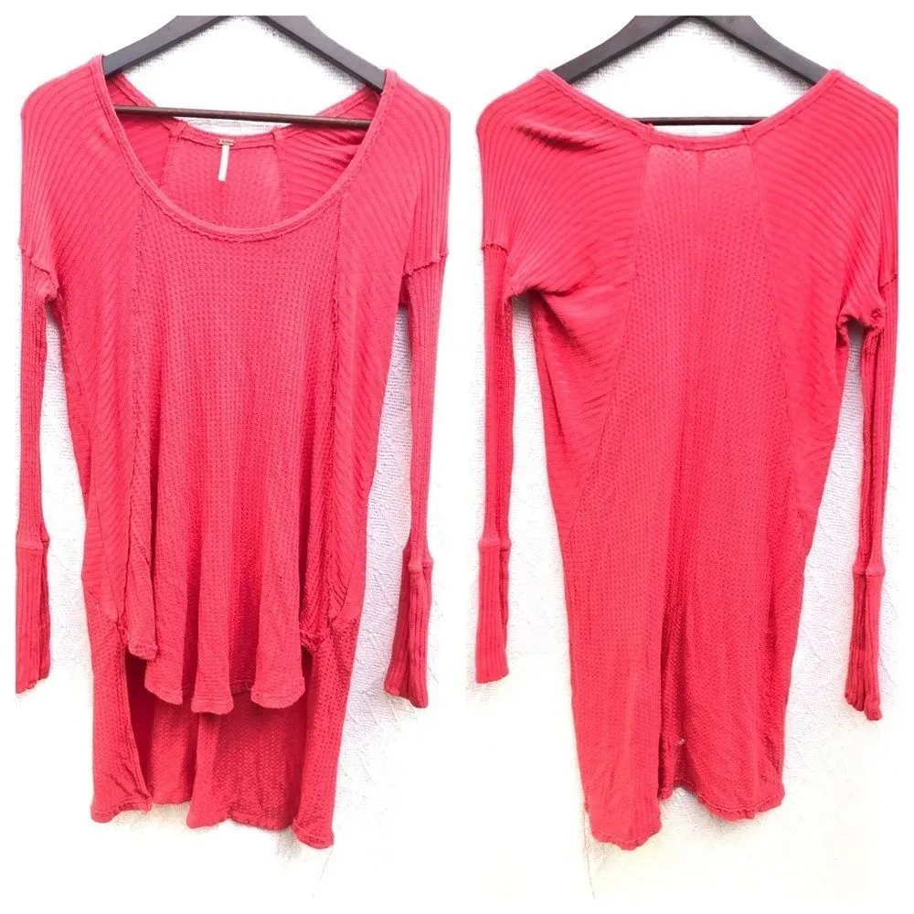 Free‎ People Distressed High Low Thermal Shirt - Image 2