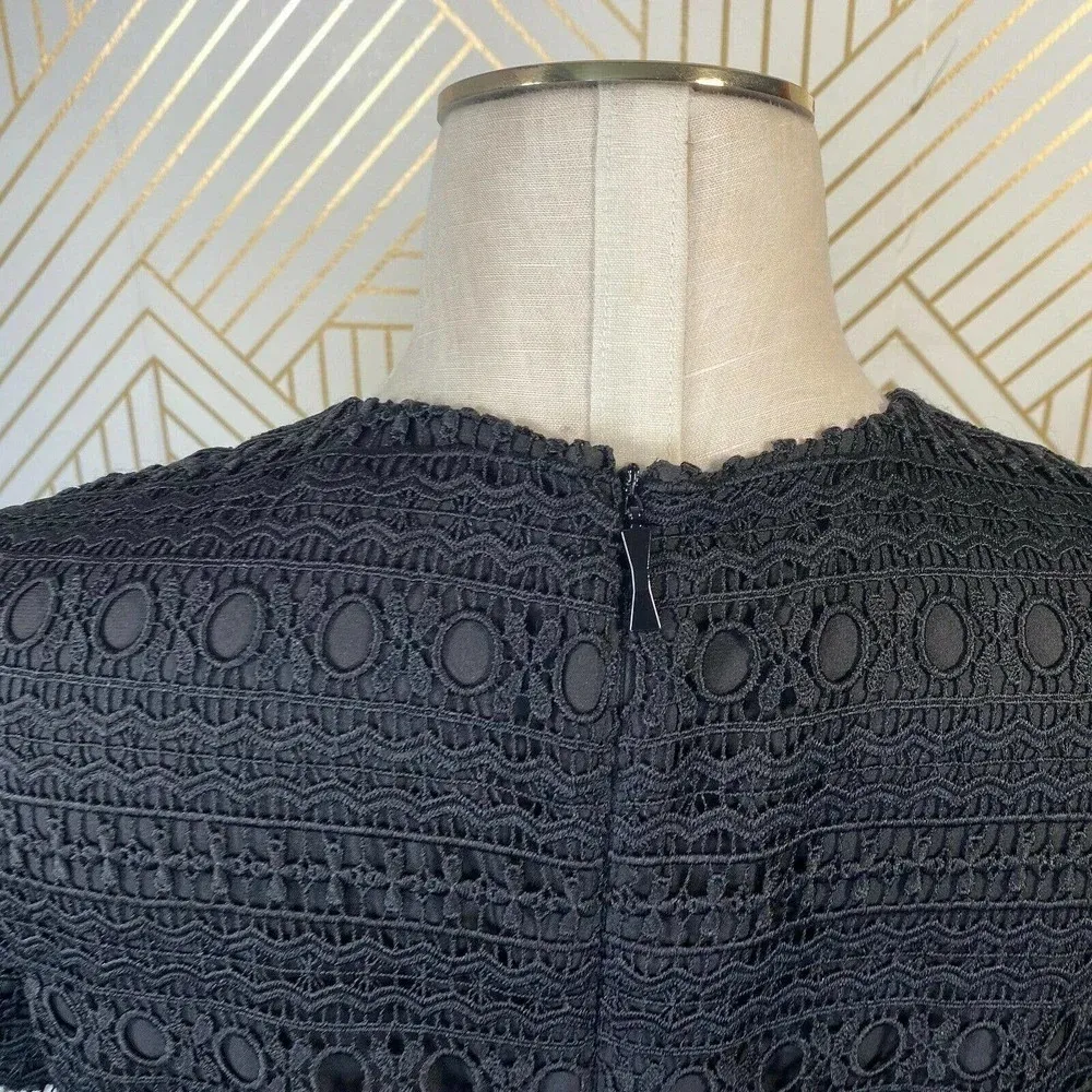 Kate Spade Black Lace Crochet Ruffle‎ Hem Short Sleeve Party Dress Size Small - Image 7