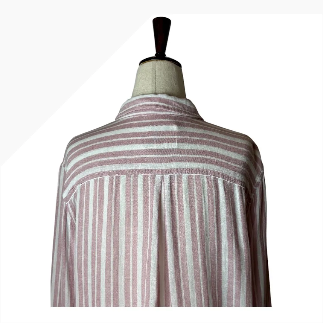 Rails Shirt Women Medium Pink White Charli Bordeaux Stripe Linen Button Down - Image 5