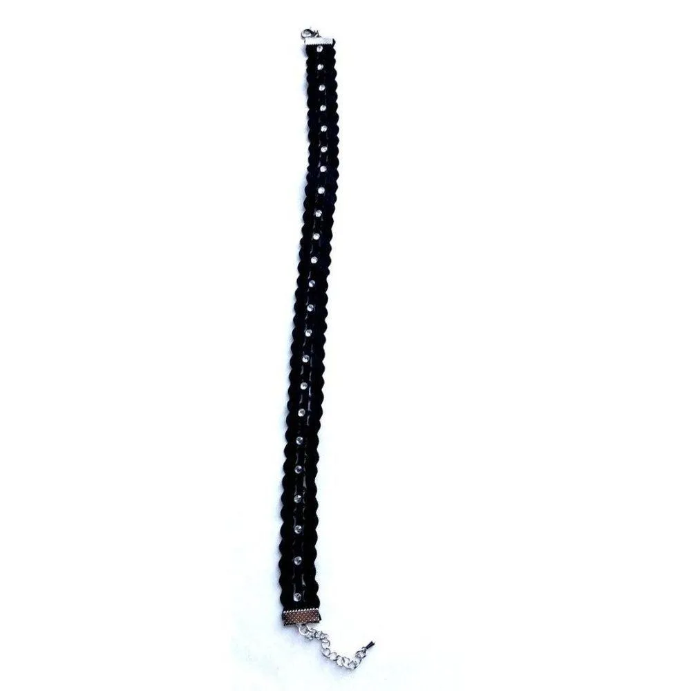 Elastic choker handmade black elastic lace necklace faux miniature rhinestones - Image 3