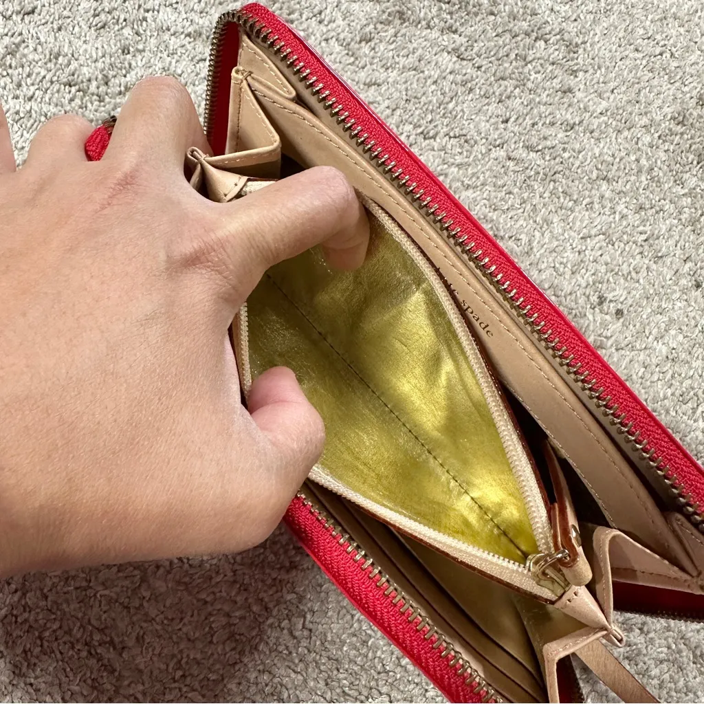 Kate Spade Women’s Red Patent Leather Zip Around Wallet - Image 14